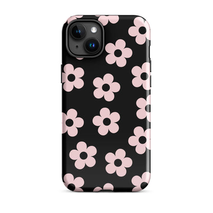 Black & Pink Retro Flowers iPhone Case