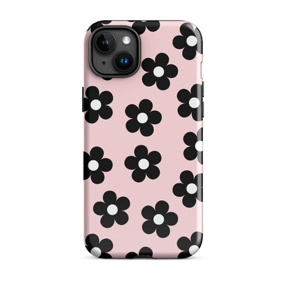 Pink & Black Retro Flowers iPhone Case