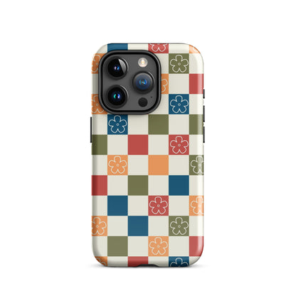 Vintage Flowers Checkered iPhone Case iPhone 15 Pro Glossy