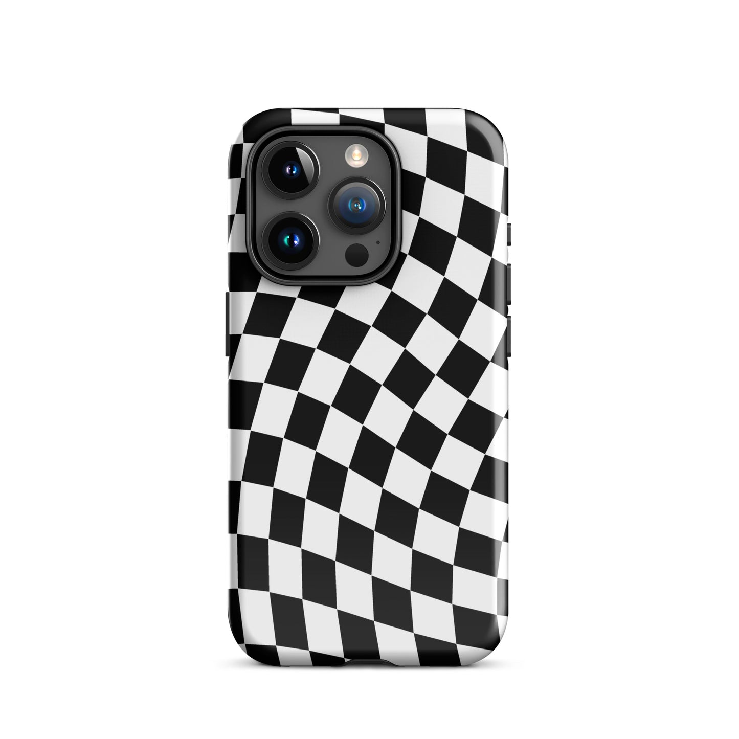 Black Wavy Checkered iPhone Case iPhone 15 Pro Glossy