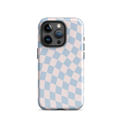 Light Pink & Blue Wavy Checkered iPhone Case