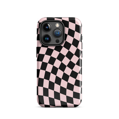 Pink & Black Wavy Checkered iPhone Case