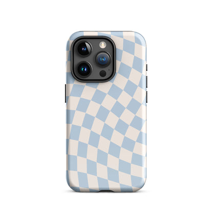 Blue & Beige Wavy Checkered iPhone Case