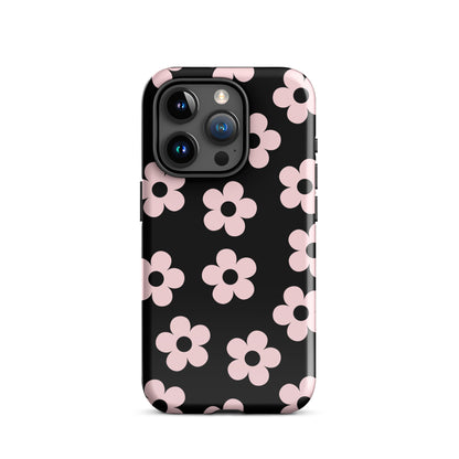 Black & Pink Retro Flowers iPhone Case