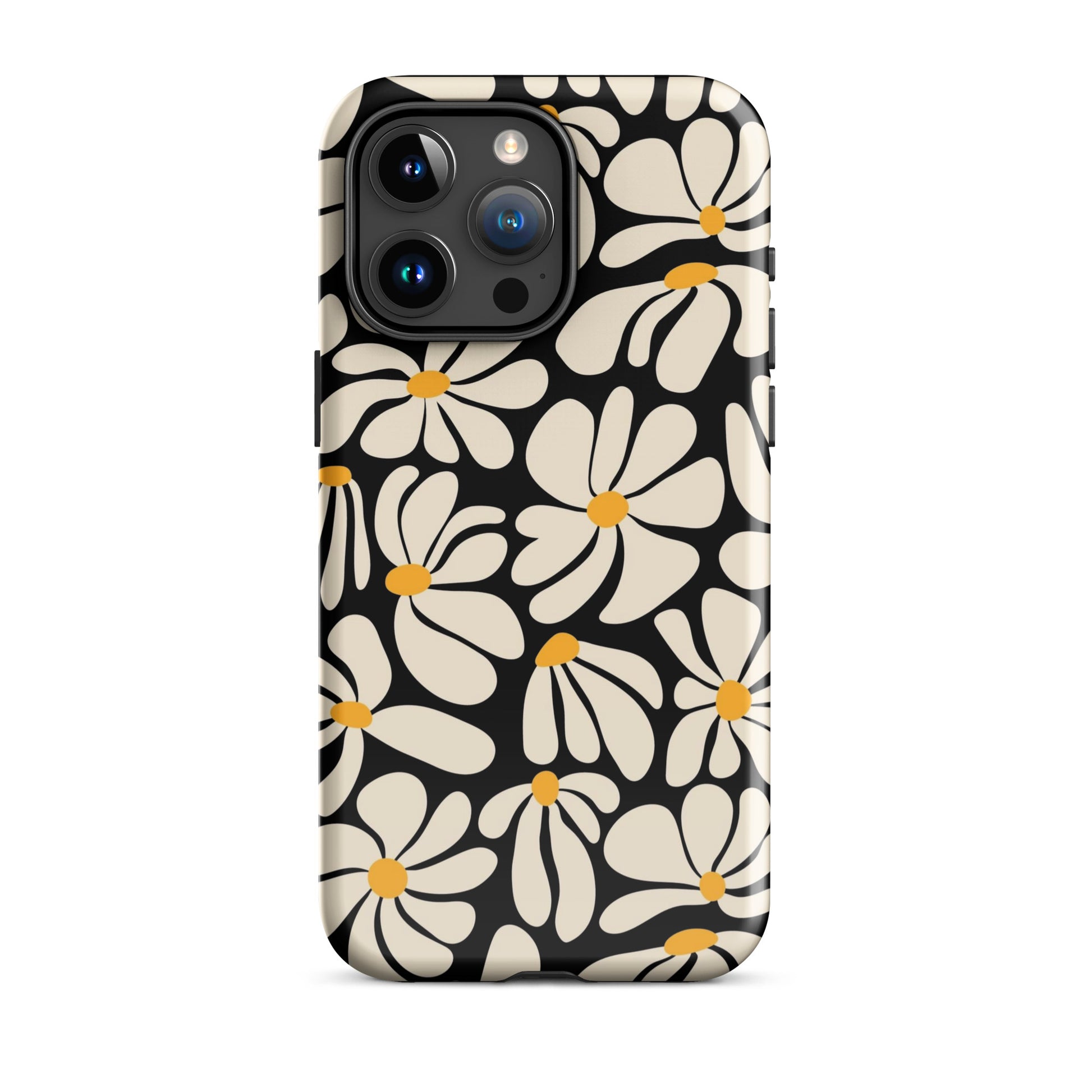 Black Retro Flowers iPhone Case iPhone 15 Pro Max Glossy