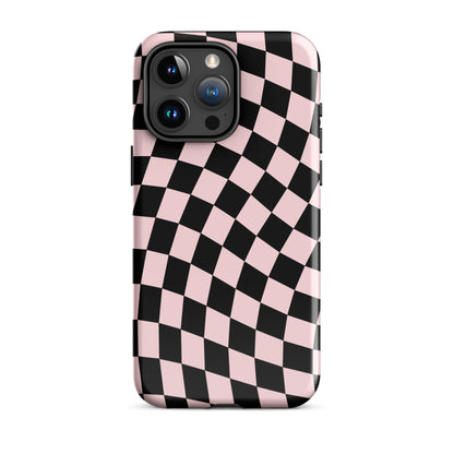 Pink & Black Wavy Checkered iPhone Case