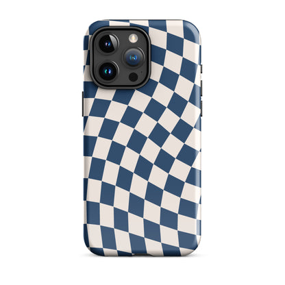 Navy & Beige Wavy Checkered iPhone Case