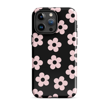 Black & Pink Retro Flowers iPhone Case