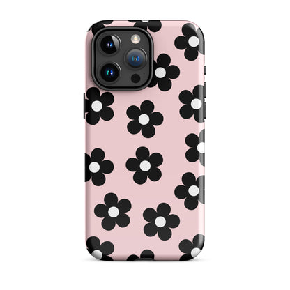 Pink & Black Retro Flowers iPhone Case