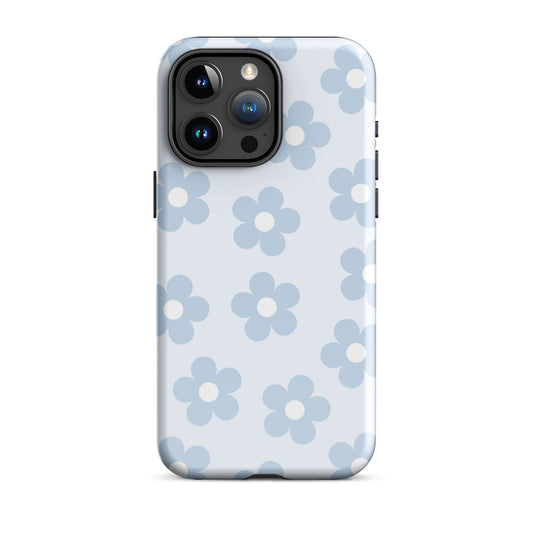 Light Blue Retro Flowers iPhone Case