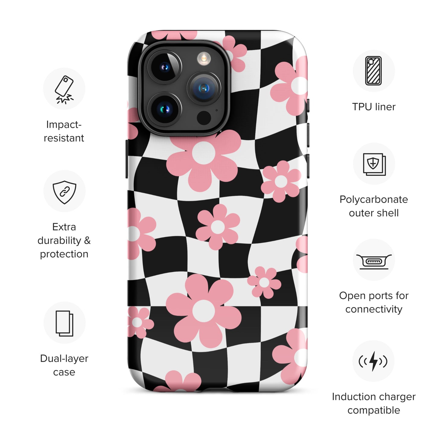 Floral Wavy Checkered iPhone Case