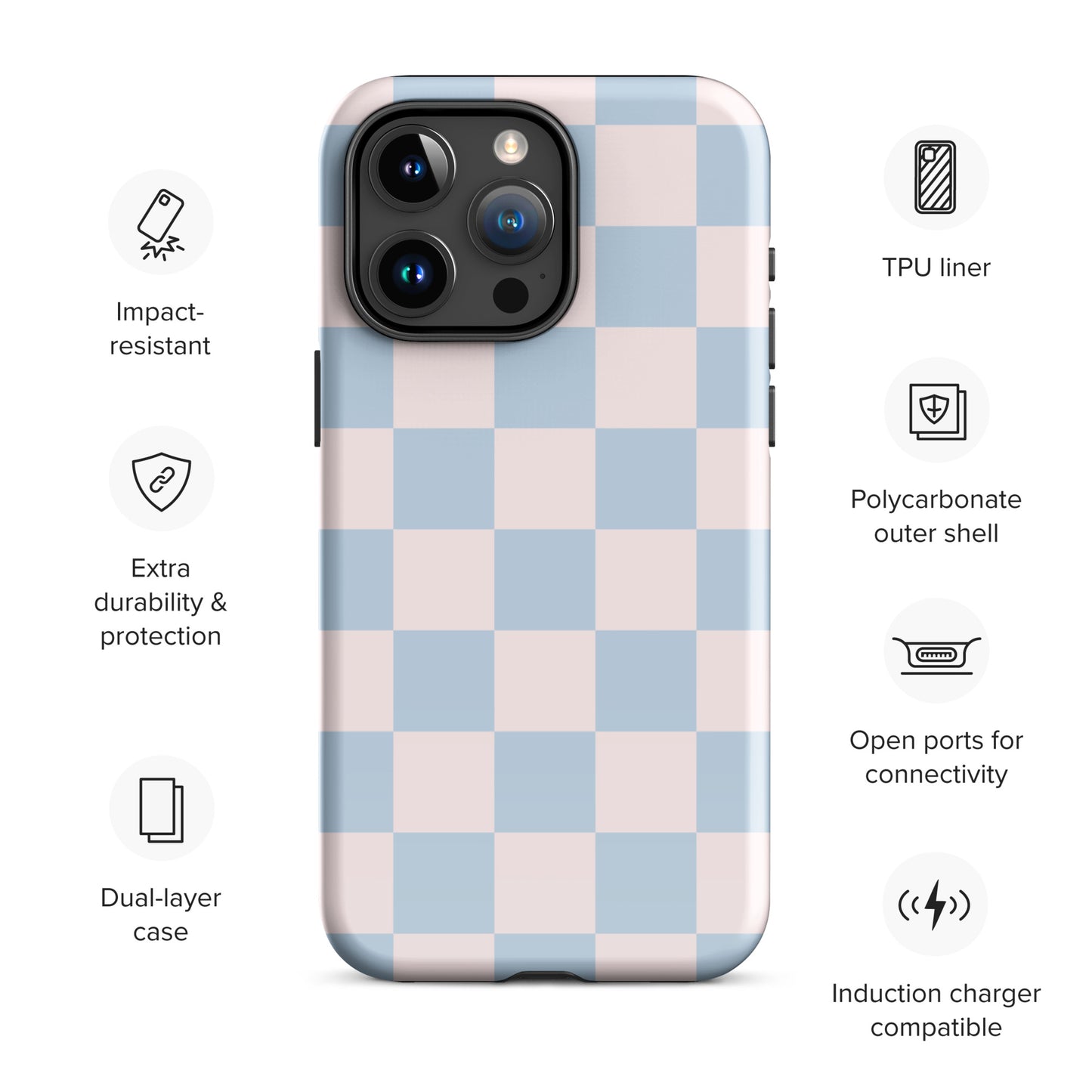 Light Pink & Blue Checkered iPhone Case