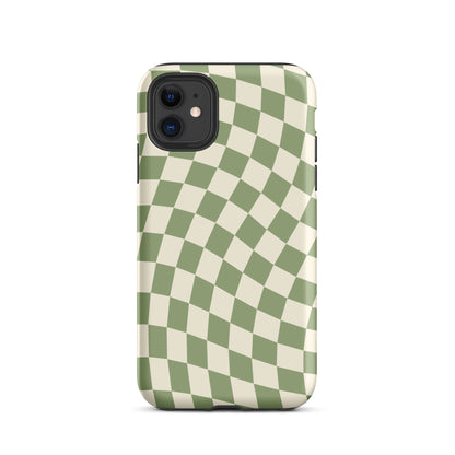 Green & Beige Wavy Checkered iPhone Case