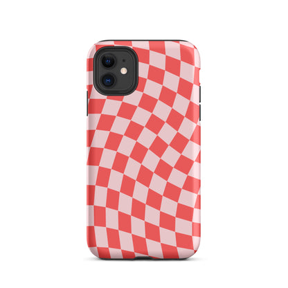 Red & Pink Wavy Checkered iPhone Case