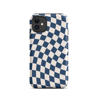 Navy & Beige Wavy Checkered iPhone Case