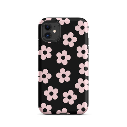 Black & Pink Retro Flowers iPhone Case