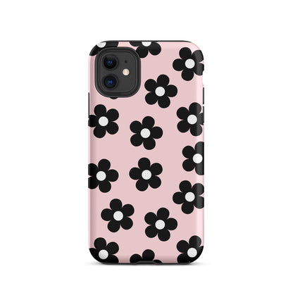 Pink & Black Retro Flowers iPhone Case