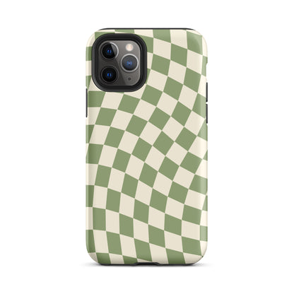 Green & Beige Wavy Checkered iPhone Case