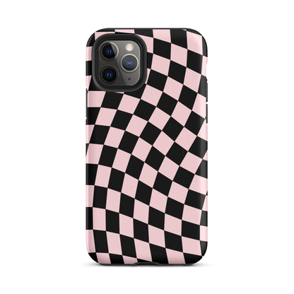 Pink & Black Wavy Checkered iPhone Case