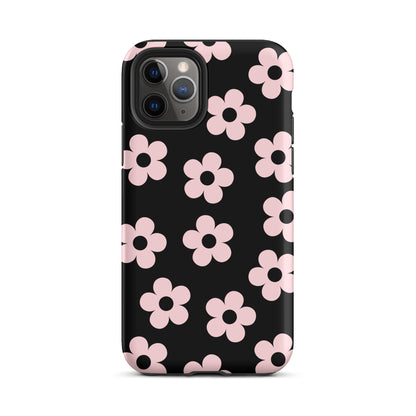 Black & Pink Retro Flowers iPhone Case