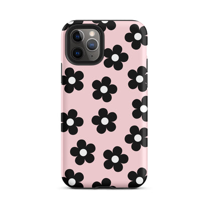 Pink & Black Retro Flowers iPhone Case