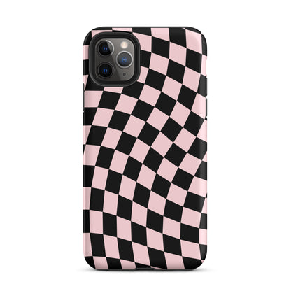 Pink & Black Wavy Checkered iPhone Case