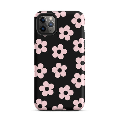 Black & Pink Retro Flowers iPhone Case