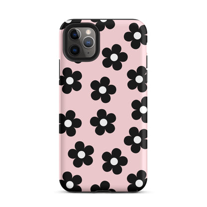 Pink & Black Retro Flowers iPhone Case