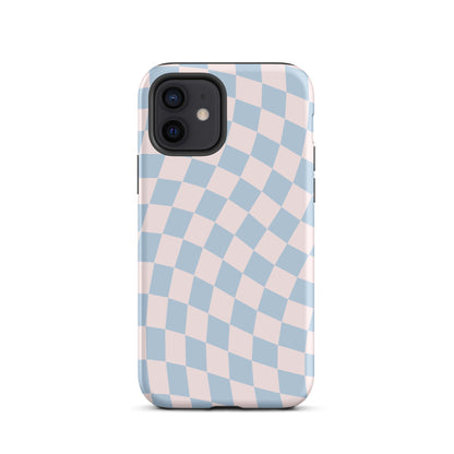 Light Pink & Blue Wavy Checkered iPhone Case