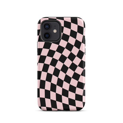 Pink & Black Wavy Checkered iPhone Case