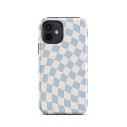 Blue & Beige Wavy Checkered iPhone Case