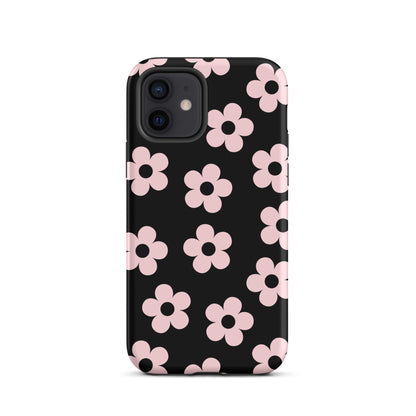 Black & Pink Retro Flowers iPhone Case