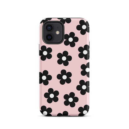 Pink & Black Retro Flowers iPhone Case