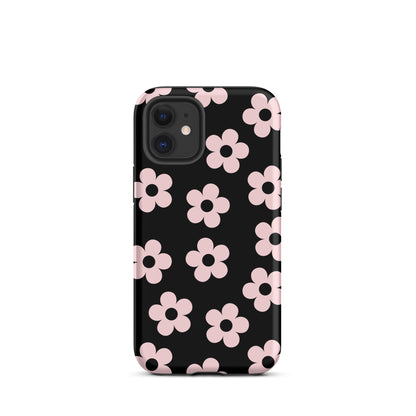 Black & Pink Retro Flowers iPhone Case