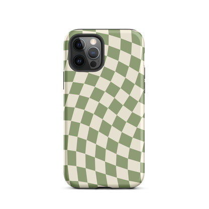 Green & Beige Wavy Checkered iPhone Case