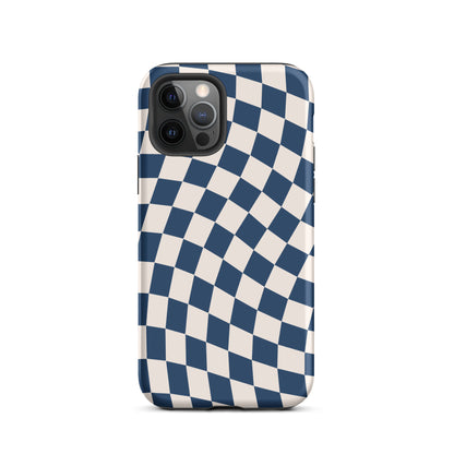 Navy & Beige Wavy Checkered iPhone Case