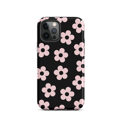 Black & Pink Retro Flowers iPhone Case