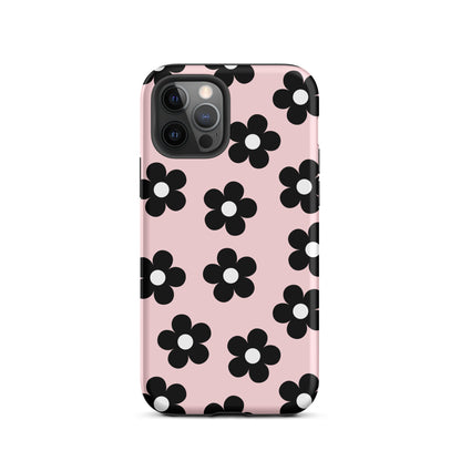 Pink & Black Retro Flowers iPhone Case