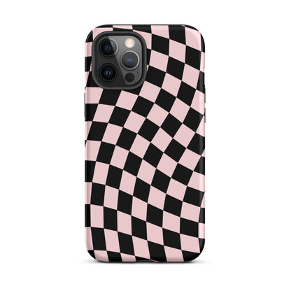 Pink & Black Wavy Checkered iPhone Case