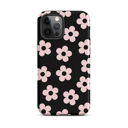 Black & Pink Retro Flowers iPhone Case