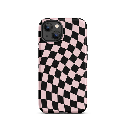 Pink & Black Wavy Checkered iPhone Case