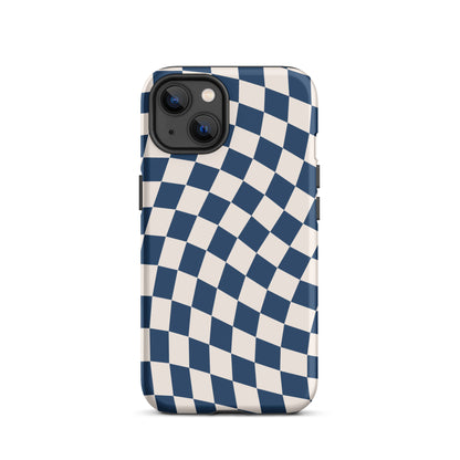 Navy & Beige Wavy Checkered iPhone Case