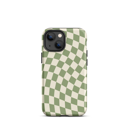 Green & Beige Wavy Checkered iPhone Case