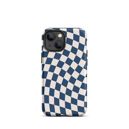 Navy & Beige Wavy Checkered iPhone Case