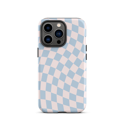 Light Pink & Blue Wavy Checkered iPhone Case