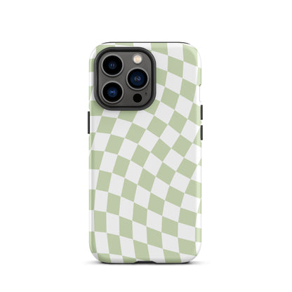 Light Green Wavy Checkered iPhone Case