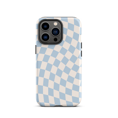 Blue & Beige Wavy Checkered iPhone Case