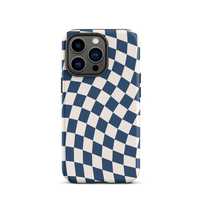 Navy & Beige Wavy Checkered iPhone Case