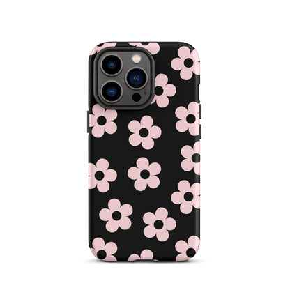 Black & Pink Retro Flowers iPhone Case