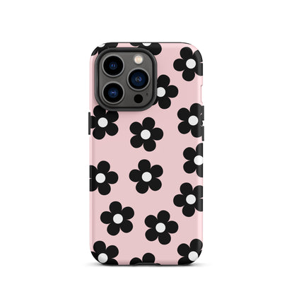 Pink & Black Retro Flowers iPhone Case